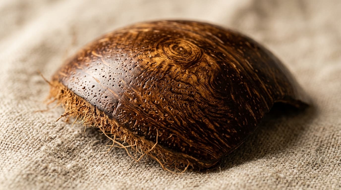 Close-up Macro Texture of Genuine Polished Coconut Shell Endocarp