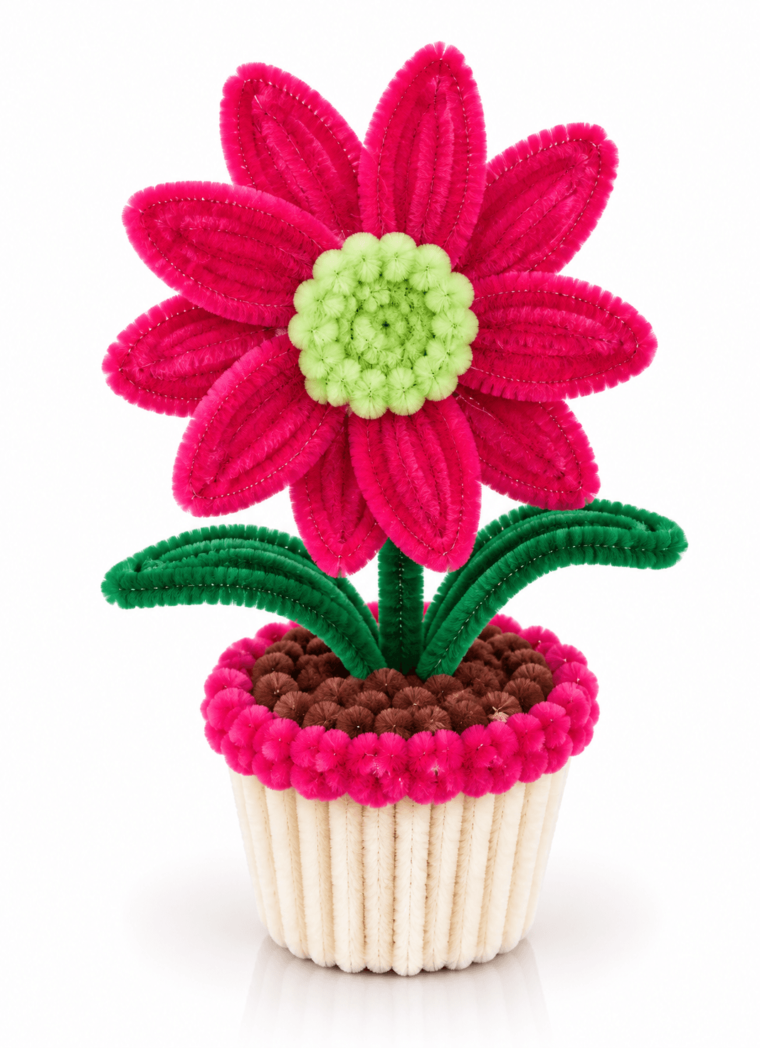 Handcrafted Magenta Daisy Thread Art Potted Bloom