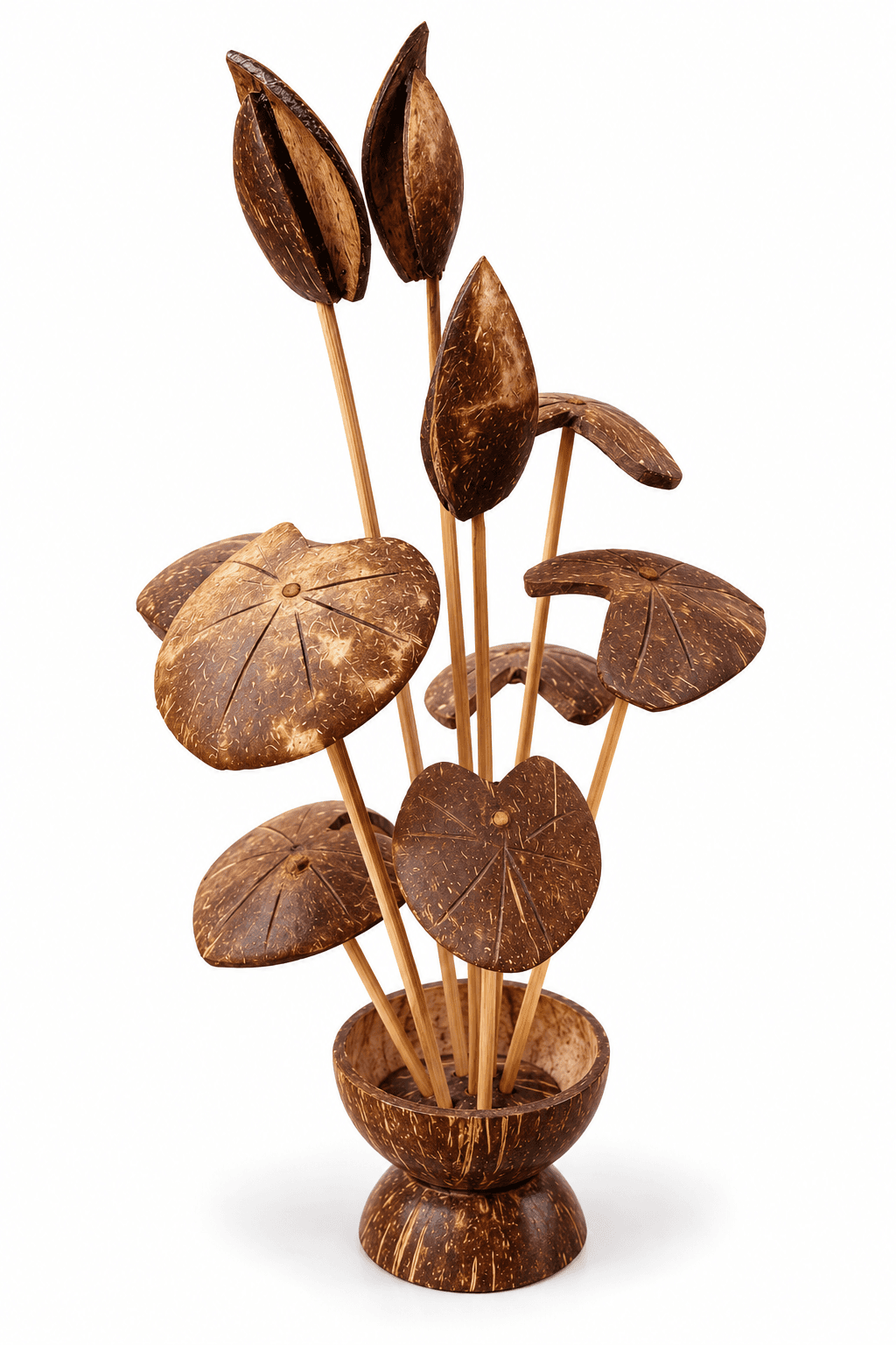 Handcrafted Coconut Shell Lotus Lily Floral Arrangement & Vase